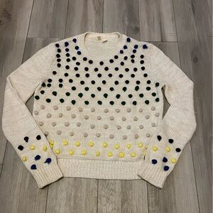Anthropologie Moth Candy Dot Pom Pom Knit Crewneck Sweater Cream women’s small